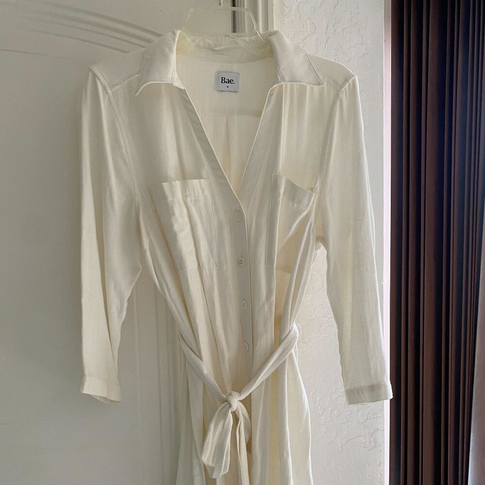 White Linen Button Up Maternity Dress